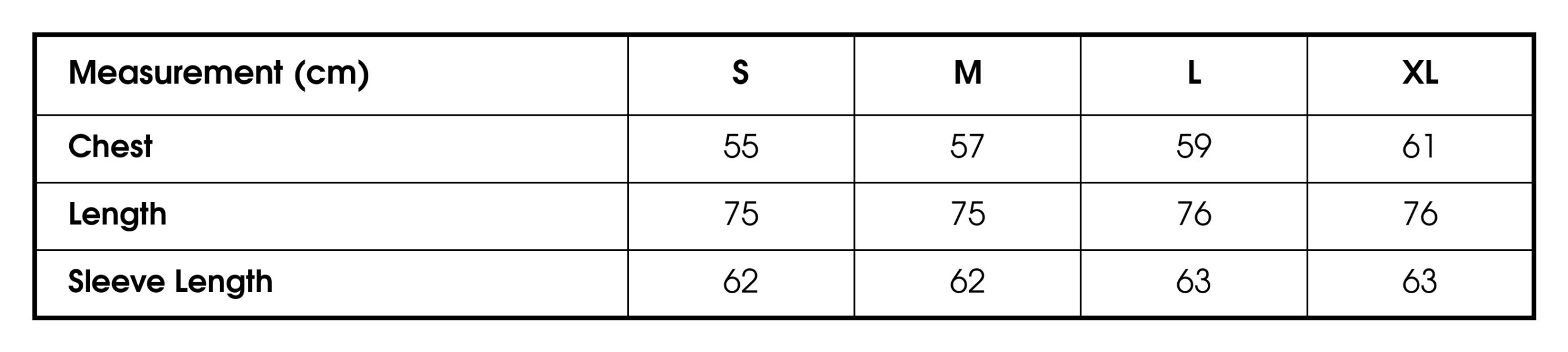 Size chart