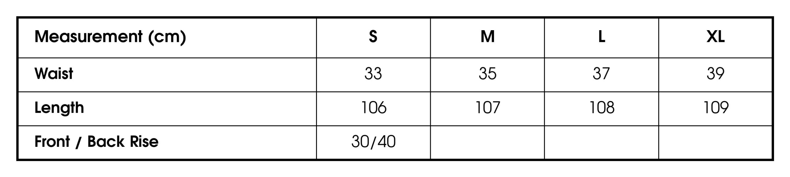 Size chart