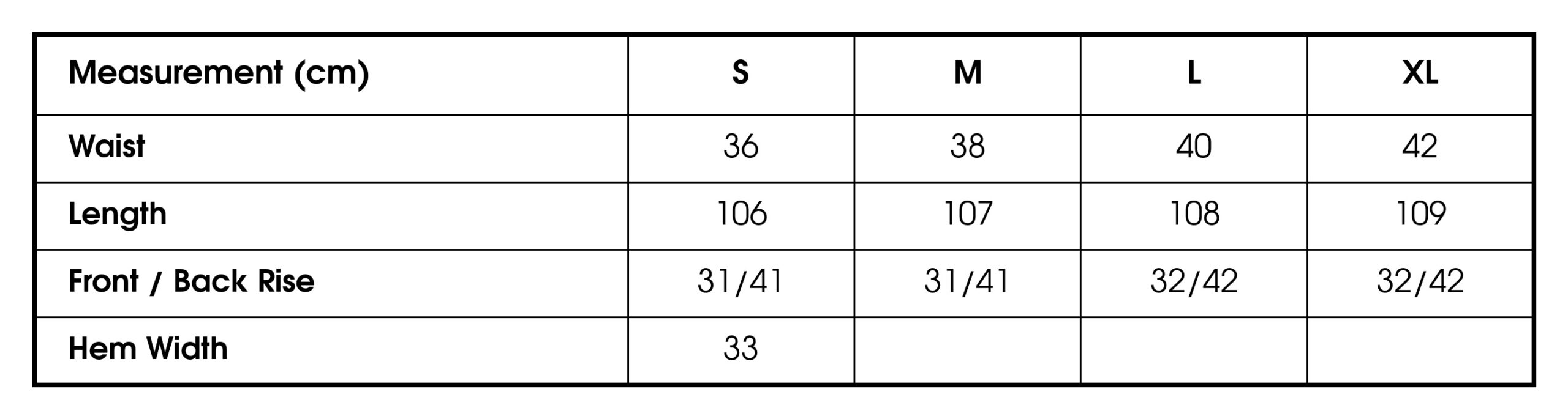 Size chart