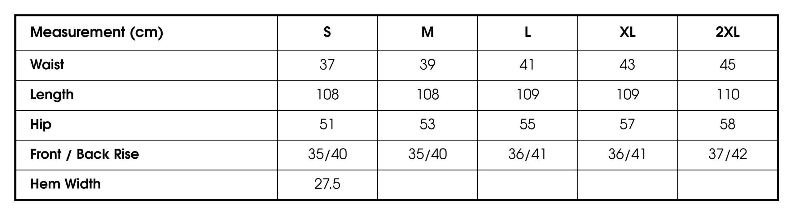Size chart