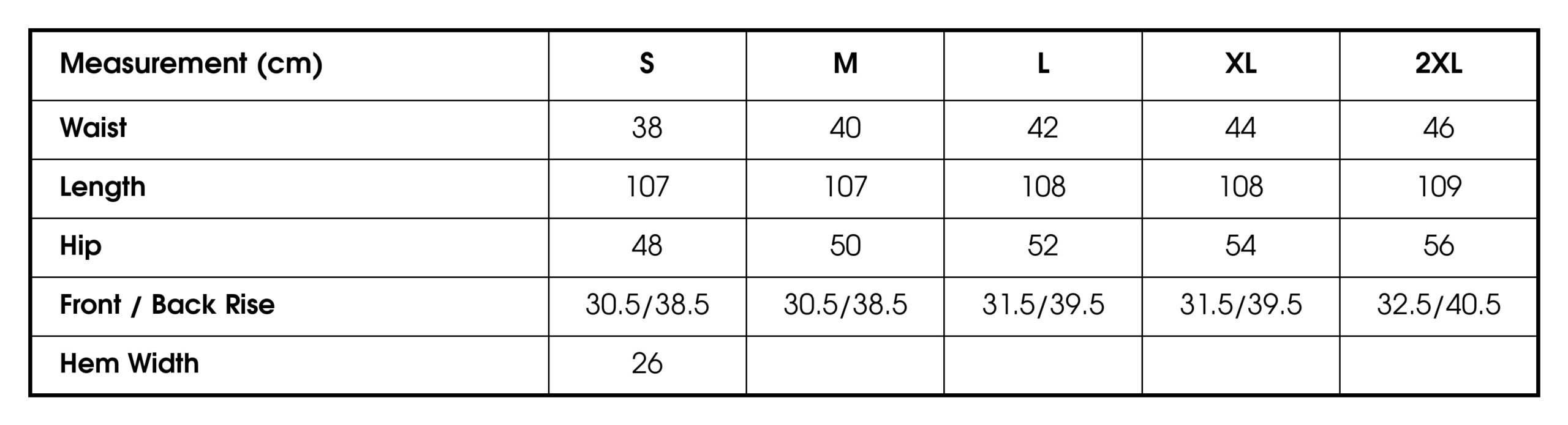 Size chart