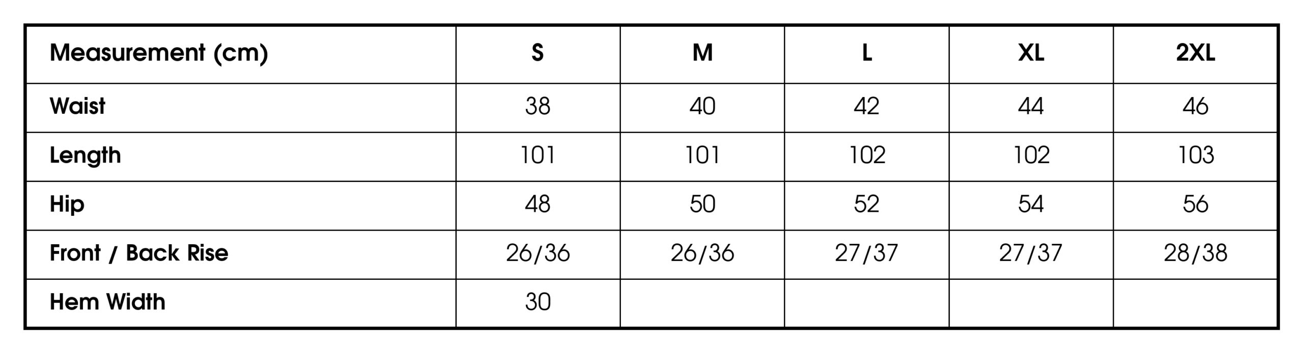 Size chart