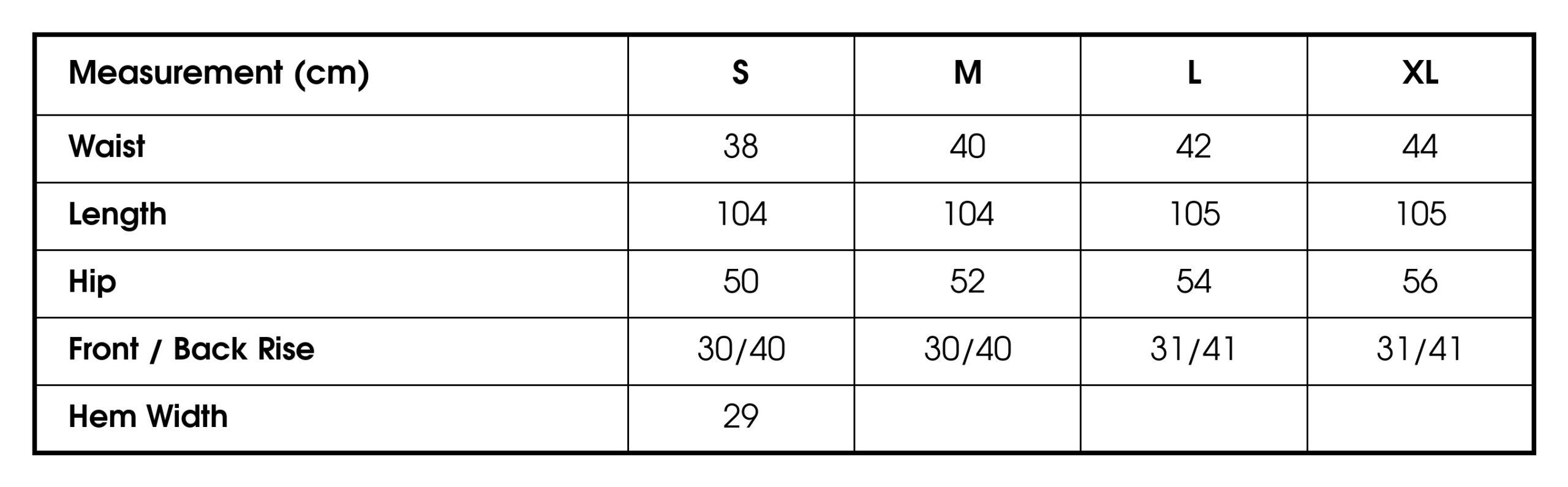 Size chart
