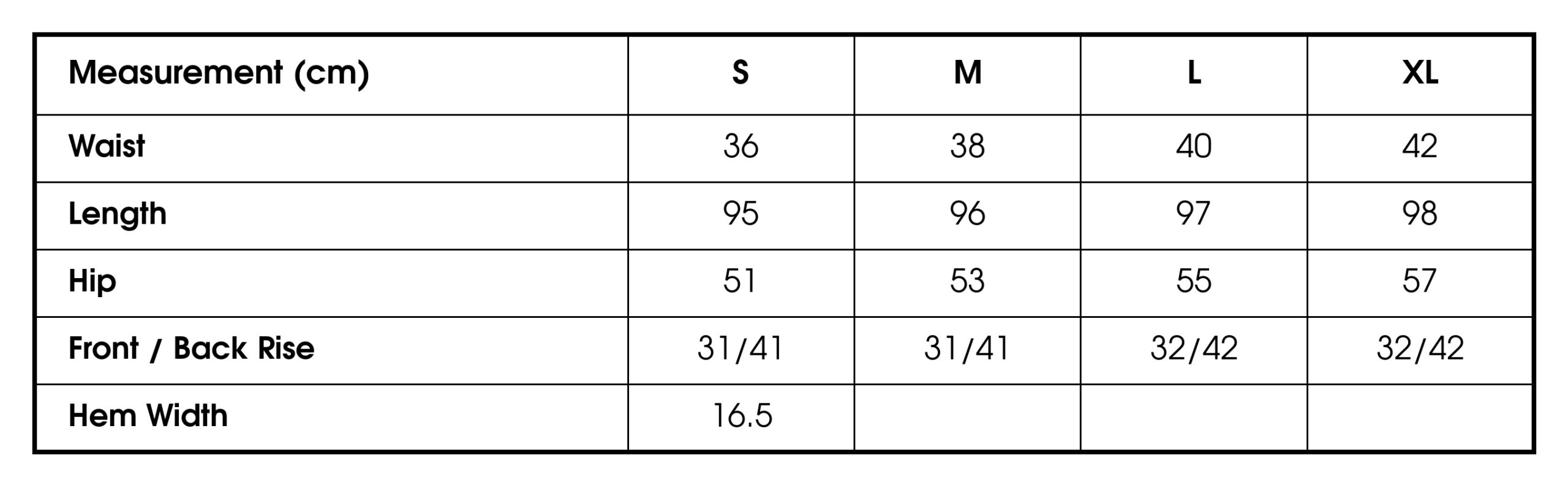 Size chart