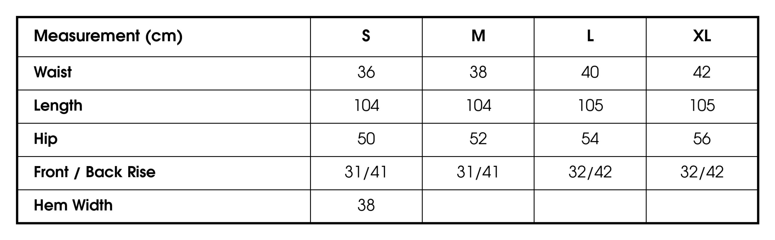 Size chart
