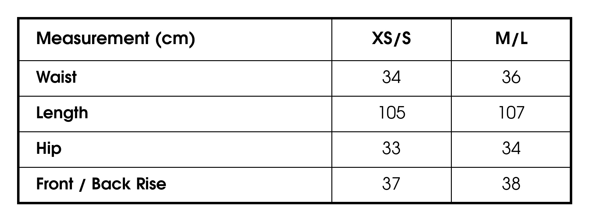 Size chart