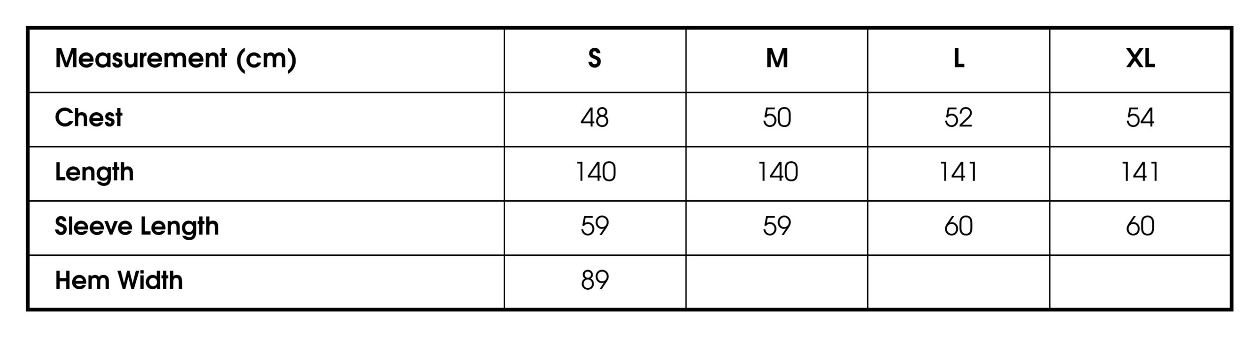 Size chart