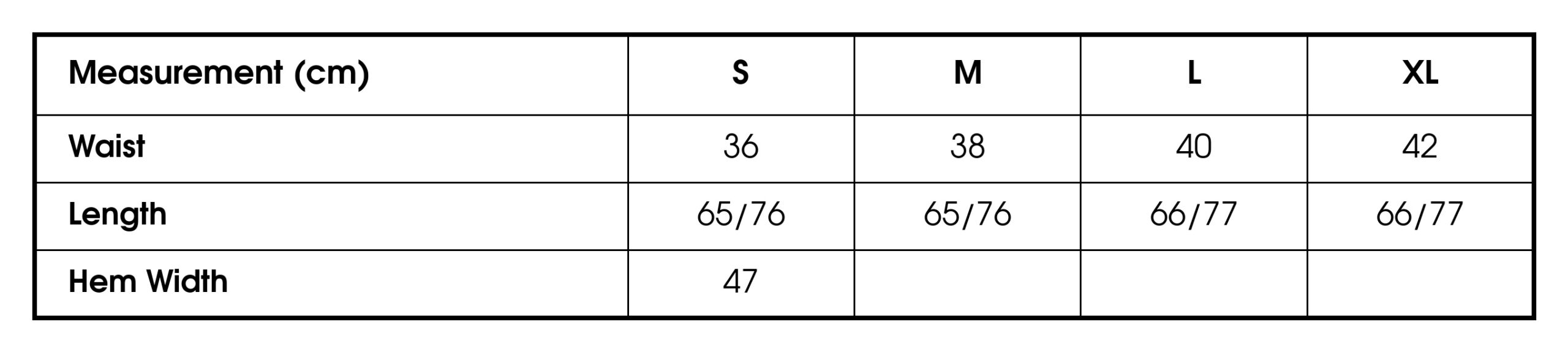 Size chart