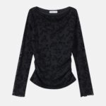 Women Long-Sleeves Boat-Neckline Lace Top