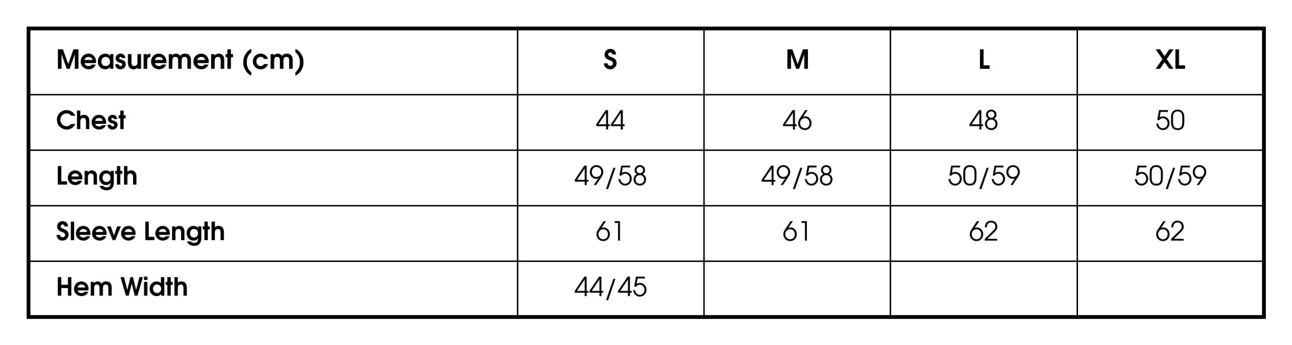 Size chart
