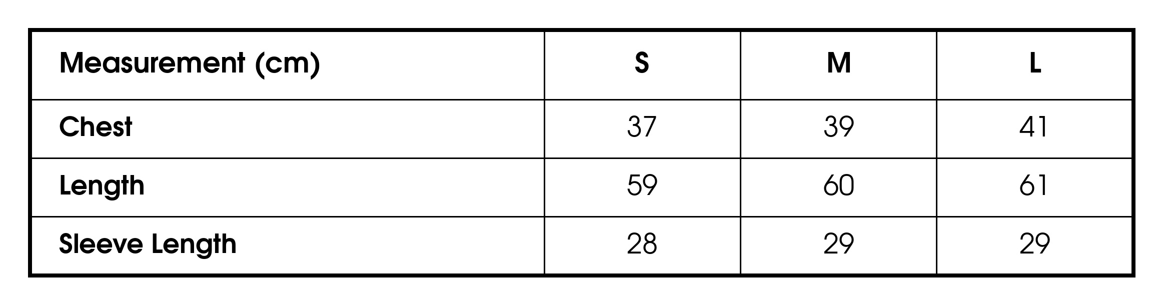 Size chart