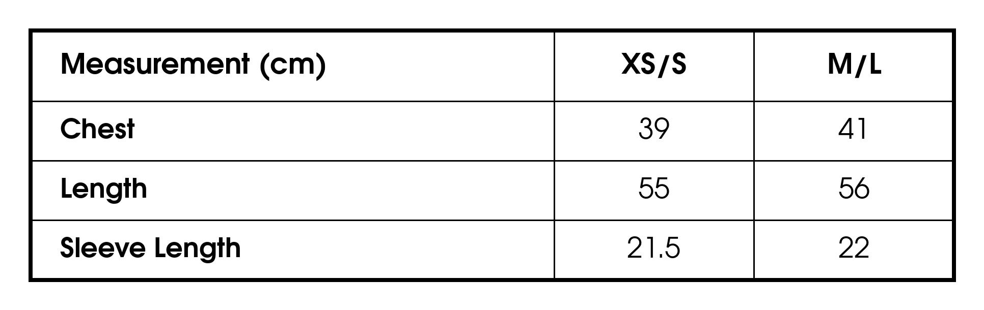 Size chart