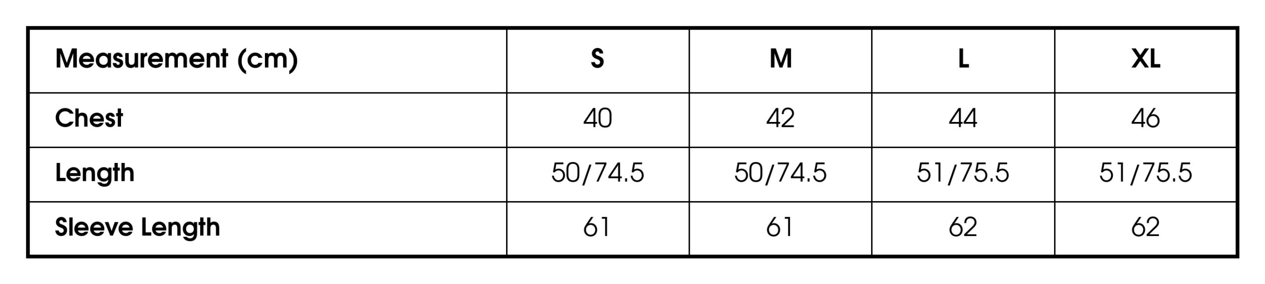 Size chart